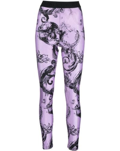 Versace Logo-waistband Graphic-print legging - Purple