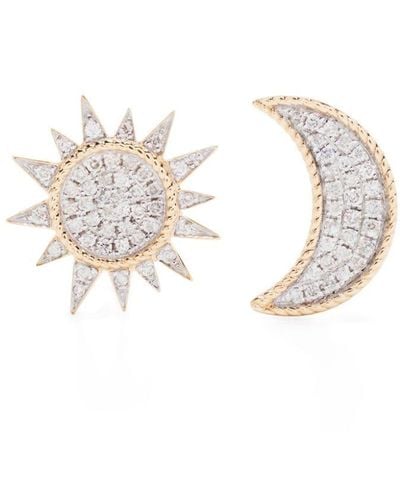Yvonne Léon 18kt Yellow Gold Soleil & Lune Diamond Stud Earrings - White