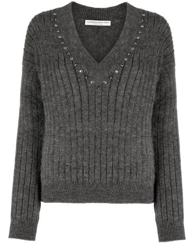 Alessandra Rich Stud-embellished Ribbed-knit Sweater - Gray