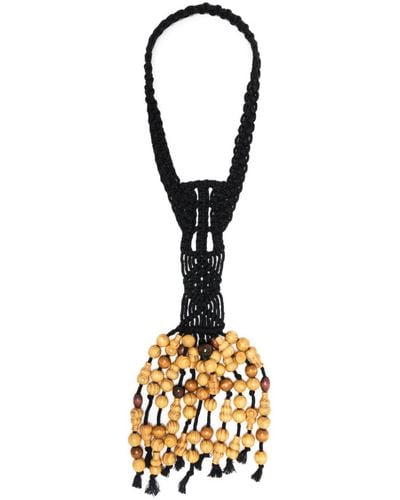 Chopova Lowena Wooden-beads Knitted Necklace - Metallic