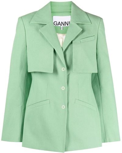 Ganni Cotton Suiting Blazer - Green
