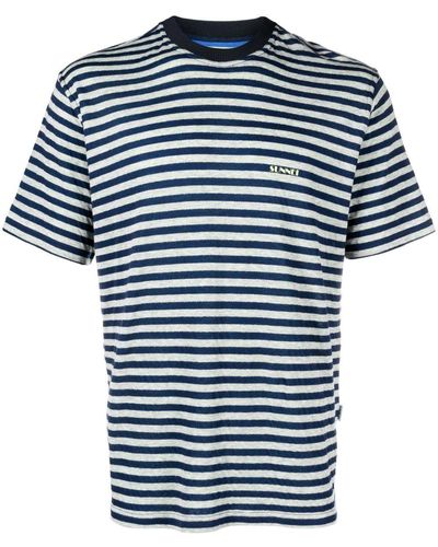 Sunnei Gestreiftes T-Shirt mit Logo-Print - Blau