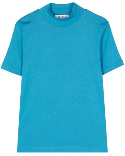 Enfold T-shirt à col montant en coton compact - Bleu