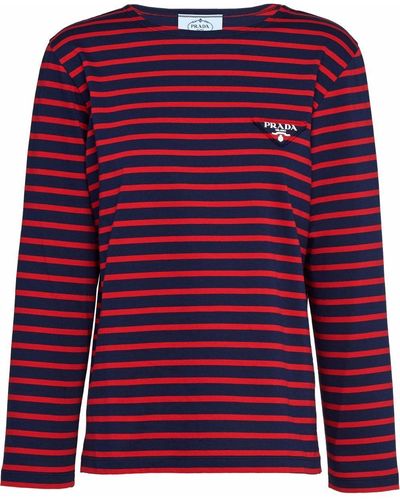 Prada Triangle-logo Striped Long-sleeved T-shirt - Red