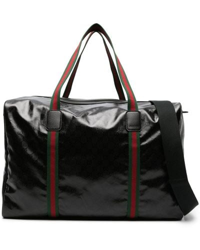 Gucci Large Web-detail Leather Holdall - Black