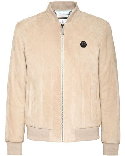 Philipp Plein Quilted Suede Bomber Jacket - Natural