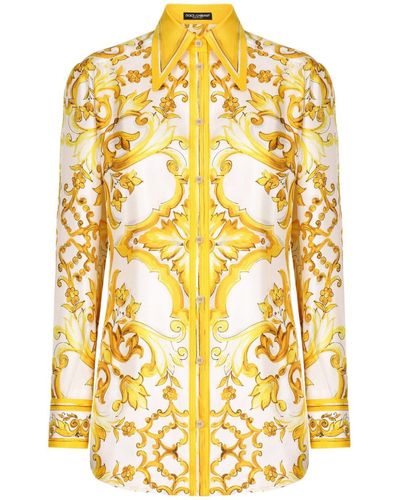 Dolce & Gabbana Seidenhemd mit Majolica-Print - Mettallic