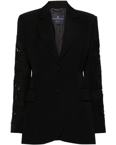 Ermanno Scervino Blazer boutonné à empiècements en dentelle - Noir