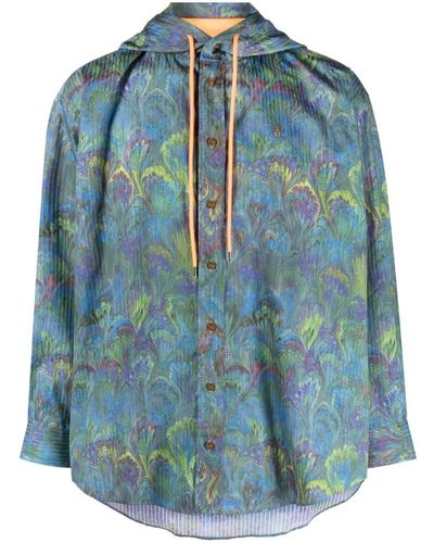Vivienne Westwood プリント フーデッドシャツ - ブルー