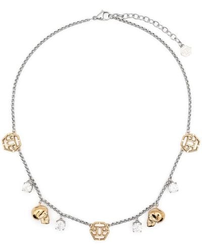 Philipp Plein 3d Skull-charms Chain-link Necklace - Natural