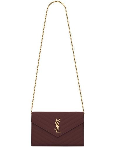 Saint Laurent Envelope Leather Wallet On Chain - Red