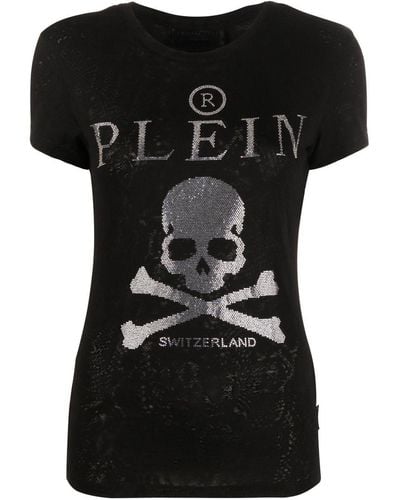Philipp Plein Snakeskin-print Skull Motif T-shirt - Black