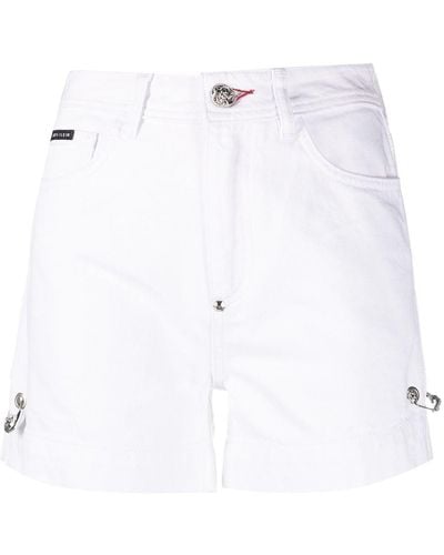 Philipp Plein Safety-pin Denim Shorts - White