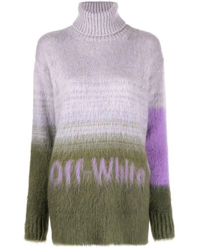 Off-White c/o Virgil Abloh Intarsia-knit Logo Roll-neck Jumper - Purple
