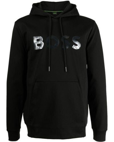 BOSS Hoodie mit Logo-Print - Schwarz