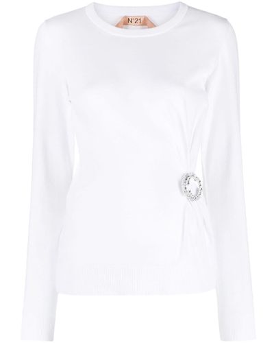 N°21 Pullover mit Broschendetail - Weiß