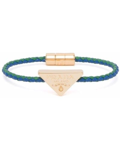 Prada Bracelet tressé à plaque logo - Bleu