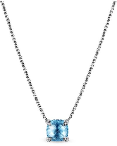 David Yurman Sterling Silver Petite Chatelaine Topaz And Diamond Necklace - Blue