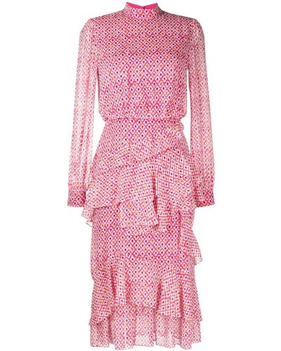 Saloni Isa Monogram-print Midi Dress - Pink