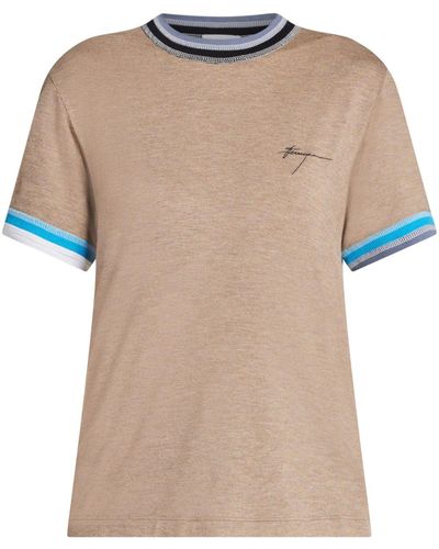 Ferragamo Contrasting-trim Drop-shoulder T-shirt - Natural