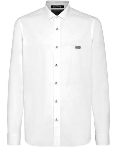 Philipp Plein Skull&bones Long-sleeve Cotton Shirt - White