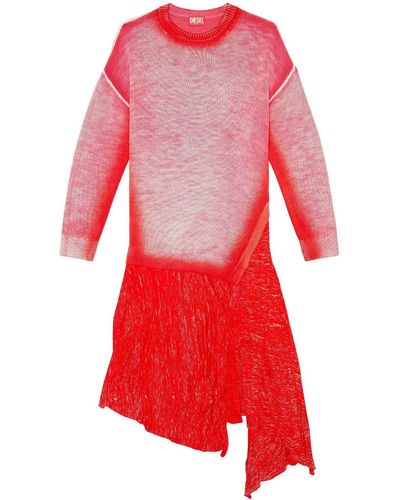 DIESEL M-kimolos Gebreide Midi-jurk Met Asymmetrische Afwerking - Rood