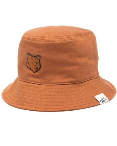 Maison Kitsuné Fox-Motif Cotton Bucket Hat - Brown