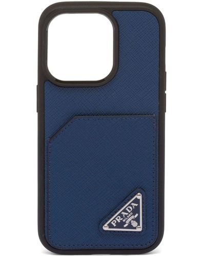 Prada Leather Iphone 14 Pro Case - Blue