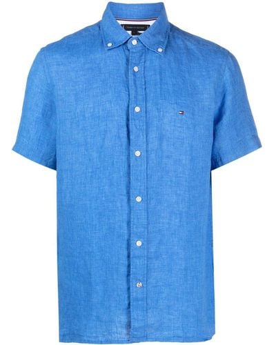 Tommy Hilfiger ロゴ リネンシャツ - ブルー