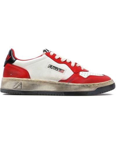 Autry Medalist Super Vintage Leather Trainers - Red