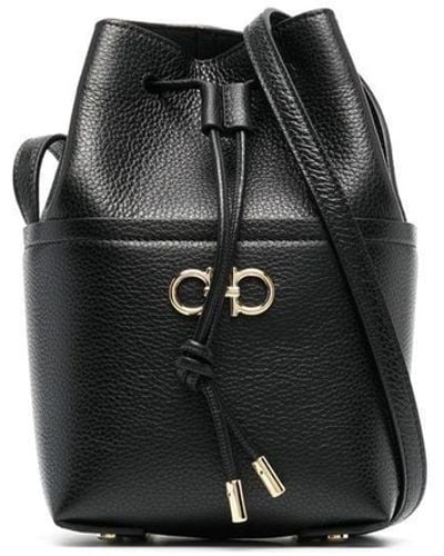 Ferragamo Gancini Mini Leather Bucket Bag - Black