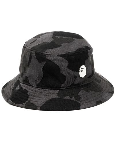 A Bathing Ape Camouflage-print Logo-embroidered Bucket Hat - Black