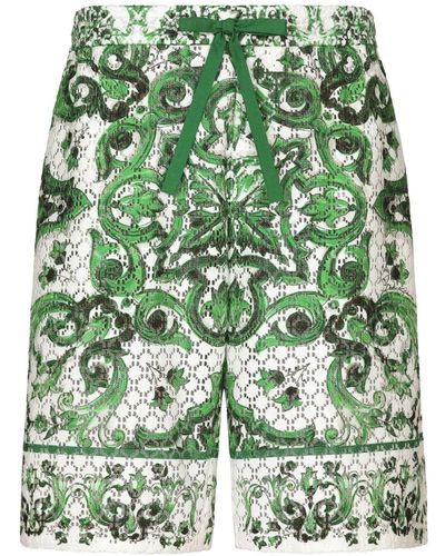 Dolce & Gabbana Majolica-print Crochet-knit Shorts - Green