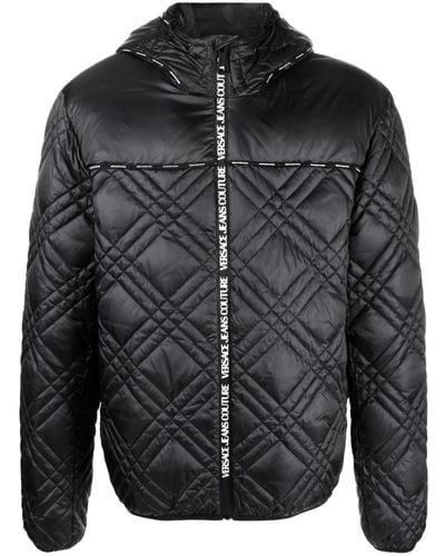 Versace Logo-strap Quilted Coat - Black