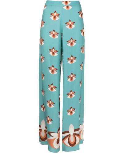 Adriana Degreas Orchid-print Straight-leg Trousers - Blue