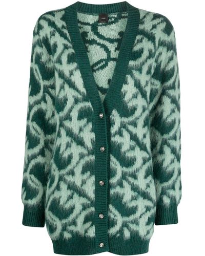 Pinko Intarsia-knit Button-up Cardigan - Green