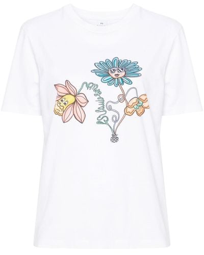 PS by Paul Smith Flower Race Cotton T-shirt - White