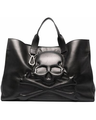 Philipp Plein Skull-debossed Leather Tote Bag - Black