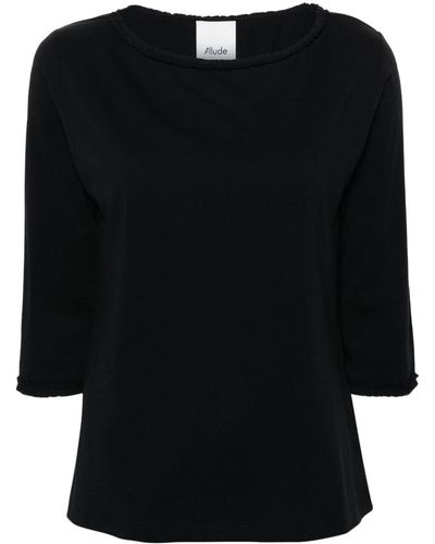 Allude Ruffle-trim Cotton T-shirt - Black