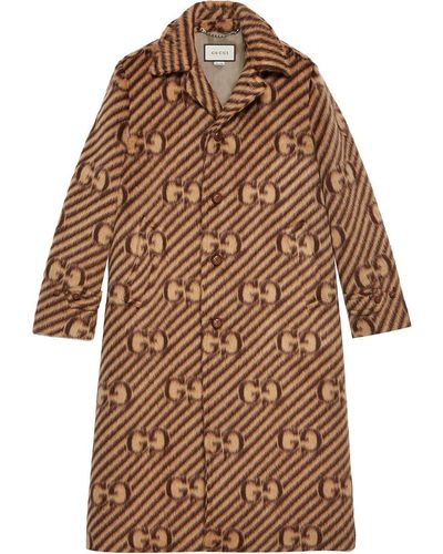 Gucci GG Stripe Wool Coat With Label - Brown