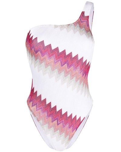 Missoni Zigzag Motif One-shoulder Swimsuit - Pink