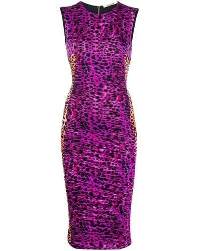Roberto Cavalli Leopard-print Fitted Dress - Purple