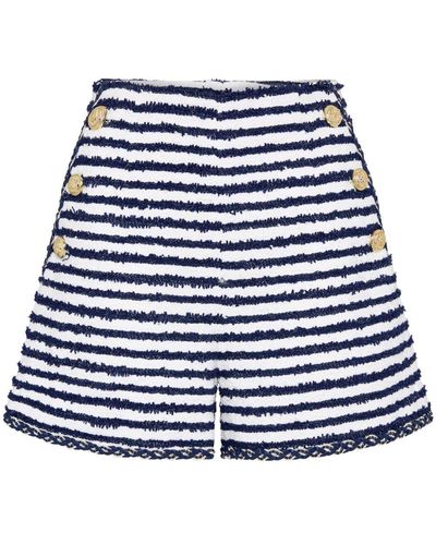 Rebecca Vallance Matteo Stiped Bouclé Shorts - Blue