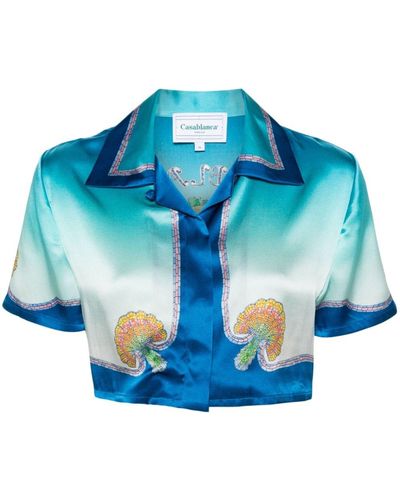 Casablancabrand Seidenhemd mit grafischem Print - Blau