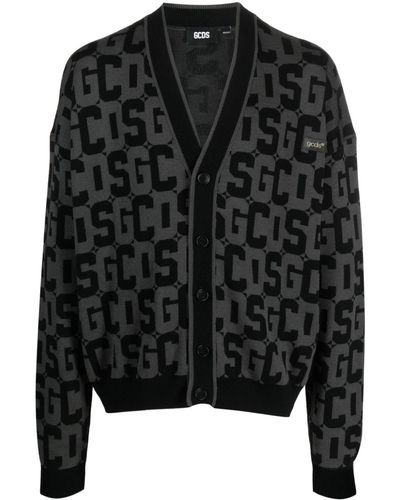 Gcds Monogram Intarsia-knit Cardigan - Black