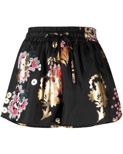 Cynthia Rowley Alice Floral-print Drawstring Shorts - Black