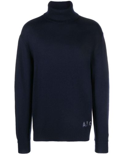 A.P.C. Logo-print Virgin-wool Sweater - Blue