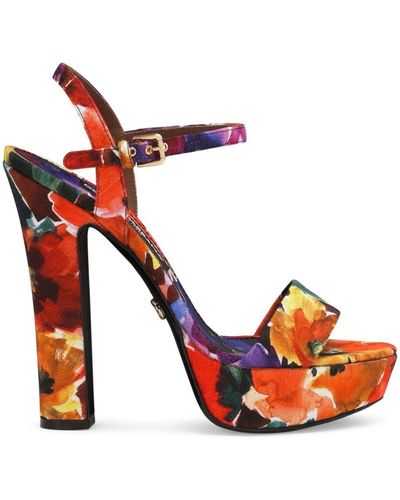 Dolce & Gabbana Floral-print Platform Sandals - Red