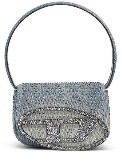 DIESEL 1dr - Iconic Shoulder Bag In Denim And Crystals - Shoulder Bags - Woman - Blue