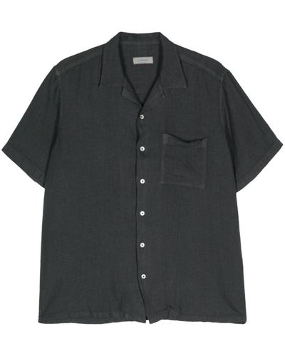 Canali Kurzärmeliges Hemd aus Leinen - Schwarz